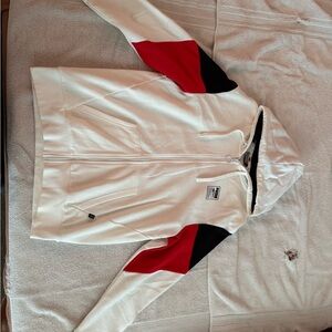 Puma White Zip Up Sweater with Red and Black Accents